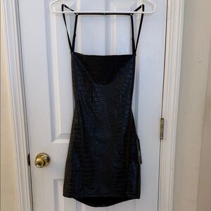 Black Croc-Embossed Mini Dress